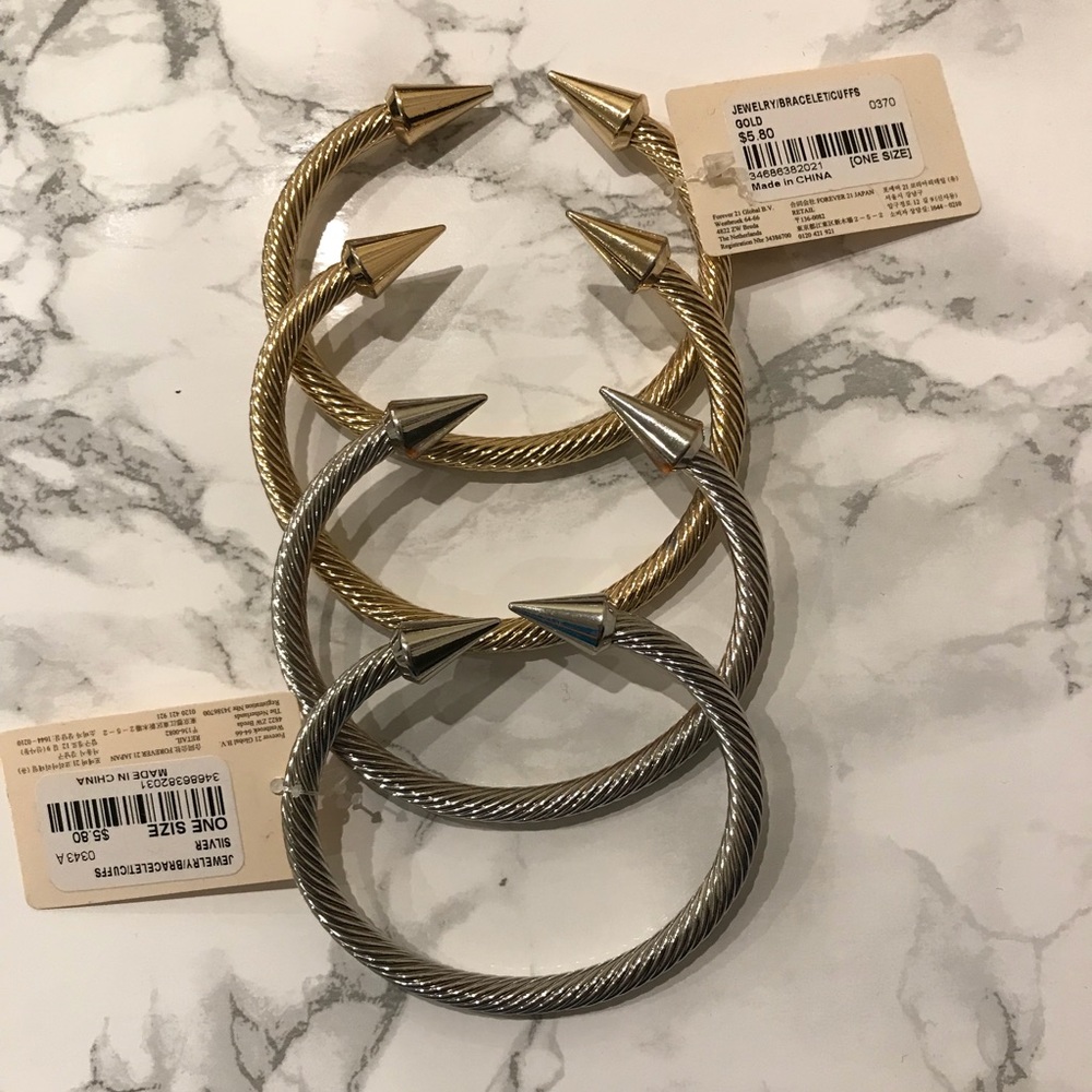 Forever 21 Gold and Silver Cable Cuff Bangles x4